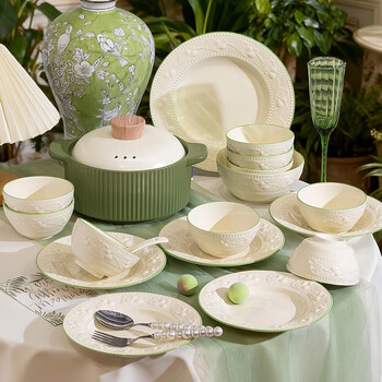 Four companion bowl set for home new high-looking ceramic bowls and plates tableware housewarming gift tableware set for 4 people with soup bowl gift box set 18 pieces