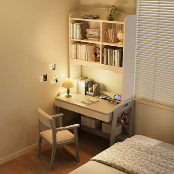 Yusenyi desk solid wood computer desk bookshelf small apartment bedroom bedside small table student home desk lifting integrated cr2022 gray and white single table 120x60x180cm