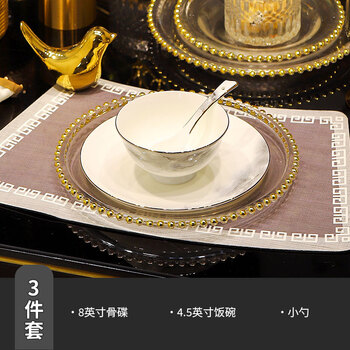 Sonnuo light luxury tableware set for business entertainment jingdezhen chinese underglaze color ceramic bowls and plates for hotel clubs ink dyed mountain and river tableware 3-piece set