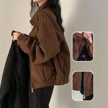 Red dragonfly american retro brown jacket women spring and autumn 2025 new hot girl short loose jacket top brown l (recommended 115-130 catties)
