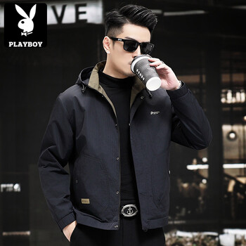 Playboy (playboy) high-end casual fleece jacket for men 2025 autumn new windproof soft shell jacket plus velvet middle-aged dad men's jacket black high-end fabric fleece lining m 170 within 115 pounds