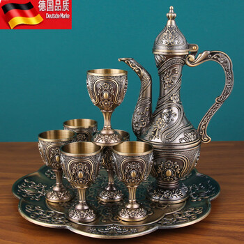 Tuojin bronze wine set retro household antique liquor cup divider flask european palace style gift bronze leather wine set 8 pieces 8 pieces