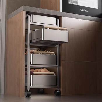 Jucode kitchen mobile trolley storage rack floor-standing multi-layer fruit and vegetable storage box snack toy storage basket four layers gray 31cm wide 34cm internal width required for built-in installation