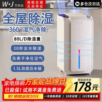 Vanguard home dehumidifier light sound whole house dehumidifier dehumidification air purification all-in-one dryer drying dry clothes bedroom basement anti-mold moisture absorption back to the south to dehumidify and moisture-proof 80l/day pro top with compression + dry clothes negative ion + induction water tank