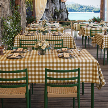 Benzhi internet celebrity plaid tablecloth waterproof and oil-proof no-wash anti-scalding pvc table mat light luxury high-end atmosphere outdoor restaurant khaki small grid encrypted fabric waterproof and oil-proof 100*160cm (suitable for coffee table)