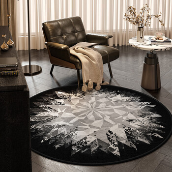 Fantasy black and white round living room carpet piano blanket light luxury bedside dining table swivel chair round carpet high-end bedroom round cushion twilight woven soil easy care + belgian velvet diameter 100cm suitable for swivel chair cushions/office chair cushions