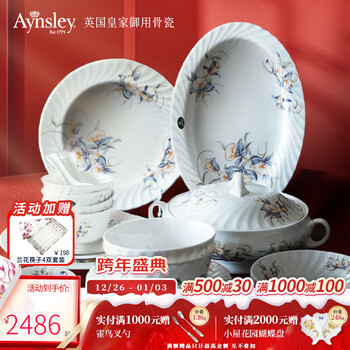 British ainslie orchid swirl series tableware set bone china kitchenware high-looking fresh home gift for women gift box 28-piece tableware set orchid series
