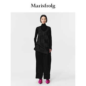Marisfrolg imported flocking fabric marisfrolg 2025 winter new black turtleneck bottoming shirt energy black l