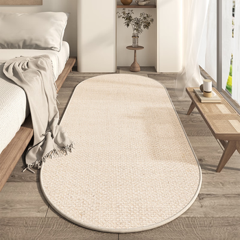 Fantasy machine washable bedside mat 60x180cm crystal velvet carpet for living room and balcony, linen fashion clam white upgraded crystal velvet carpet + oval 60x120cm