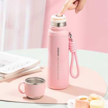 Thermos cup large capacity water cup for women 316 stainless steel cup for primary school boys and children to go to school portable water pearlescent black 500ml