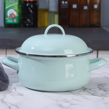 Tuojin thick morandi green enamel pot enamel macaron green enamel instant noodle bowl dormitory soup pot cooking pot mint green enamel ears thickened version 16cm