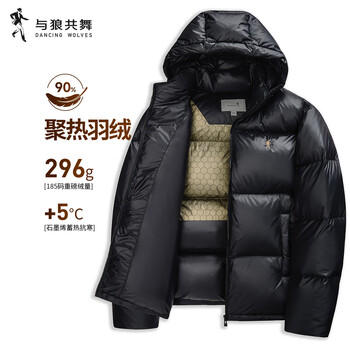 Dances with wolves goose down black gold down jacket men winter warm thickened warm hooded coldproof jacket men black xl
