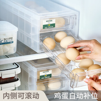 Home katei story japanese egg storage box refrigerator drawer type automatic refill rolling egg box storage box fresher box egg rack double layer drawer type egg box transparent color