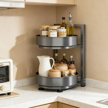 Fantasy kitchen rotatable condiment storage rack countertop corner multi-function seasoning oil salt sauce vinegar storage box tray yahei 360 rotation single layer