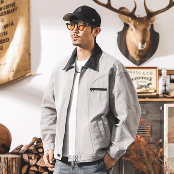 Jay leno american retro detroit jacket men's autumn fashion brand trend tough guy ami khaki work jacket men's spring and autumn style cement gray m suitable for 100-125 pounds