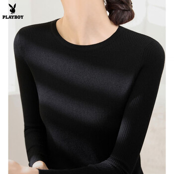 Playboy (playboy) long-sleeved sweater for women in autumn and winter new sweater round neck slim fit autumn and winter slim versatile bottoming top fashionable official flagship black xl 125-135 pounds