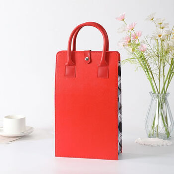 New red wine packaging gift box, high-end empty box handbag, 2 wine double bottles, universal customizable leather box, red double bottles + wine tray