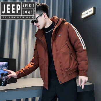 Jeep spirit jeep spirit winter down jacket men's casual handsome hooded cotton jacket 2025 men's premium winter jacket red 3xl recommended 160-175 catties