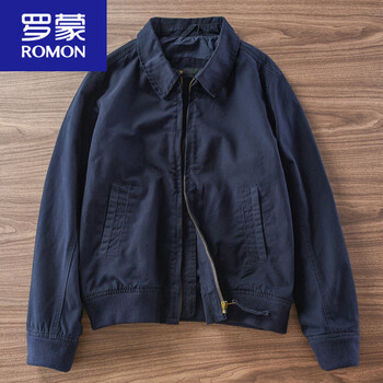 Romon american retro baseball uniform autumn and winter washed distressed lapel jacket men's casual loose top royal blue s 110-125 pounds to wear