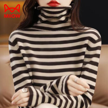 Miiow bottoming shirt new style striped pile collar german velvet thickening bottoming autumn and winter slimming and stylish turtleneck top for women brown half turtleneck bottoming m recommended 80-100 pounds