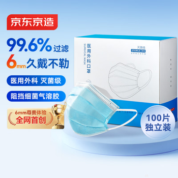 Jingdong tokyo-made medical surgical masks disposable individually packaged sterilization grade 100 pieces blue 6mm wideband mask for adults