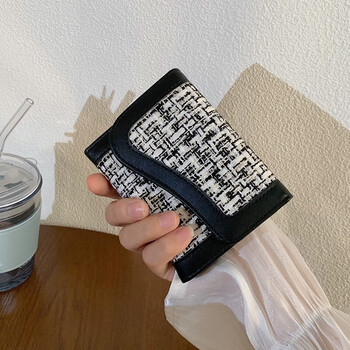 Qisihua korean style small wallet women's short 2024 small fresh texture niche 30% off coin clip card holder black