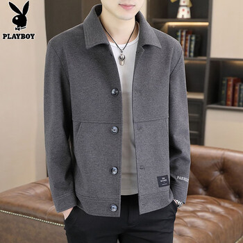 Playboy (playboy) men's casual jacket 2026 spring and autumn new high-end lapel jacket men's trendy korean style casual top men gray xl 120-140 jin