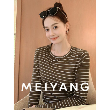 Meiyang silk base shirt french atmosphere lyocell wool knitted striped sweater-tuesday brown m