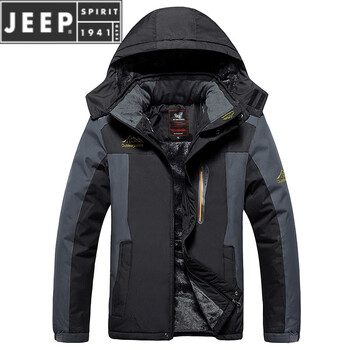 Jeep spirit new style plus velvet and thickened dad autumn and winter plus fat plus size jacket for men and women three-in-one detachable large size middle-aged black 828 plus cotton and thick velvet l (80-100 pounds)