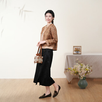 Bufu new chinese style yarn-dyed silk fragrant cloud gauze edge embroidered jacket 2026 spring new national style women yellow m