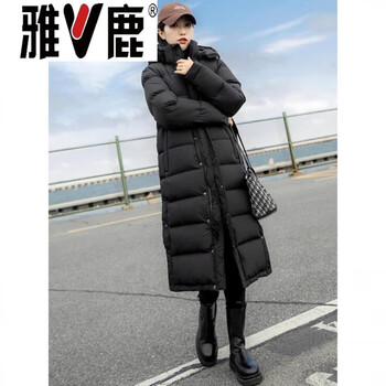 Yalu goose down jacket women's 2026 new over-the-knee long hooded thickened winter warm maillard color puff jacket black s 85~105 catties