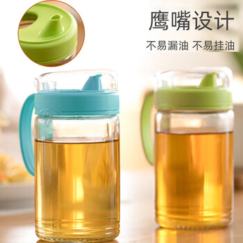 Camellia large glass oil pot with lid leak-proof oil tank vinegar pot soy sauce bottle condiment bottle kitchen supplies 550ml blue (1 large size)