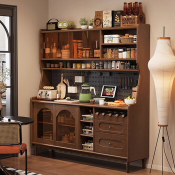 Middle shopkeeper mid-century style solid wood sideboard high cabinet integrated wall storage cabinet coffee cabinet living room wine cabinet multi-functional tea cabinet white 1.6m rock plate countertop sideboard hole plate socket