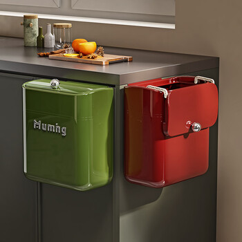 Naming kitchen trash can with lid for home use 2026 new bathroom special toilet kitchen waste large wall-mounted storage tube retro red - letter style about 11l hook + traceless sticker