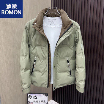 Romon stand collar down jacket men's winter 2025 new thickened light luxury high-end white duck down casual jacket down sweater green 3313 2xl