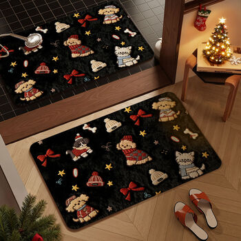 Fantasy atmosphere bathroom floor mat bathroom door absorbent quick-drying carpet toilet foot mat entry ul beige cute pet embroidered brown 50x80