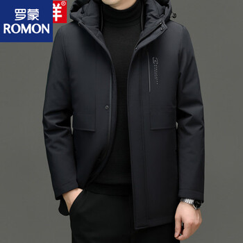 Romon men's mid-length down jacket men's jacket loose casual dad clothes winter coldproof removable liner blue 8681 m 170