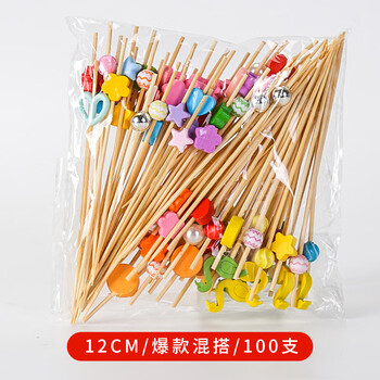 Mu chun'ao disposable fruit skewers, bamboo skewers, flower skewers, fruit forks, creative artistic toothpicks, cocktail skewers, sandwich skewers, fruit inserts, mix and match 100 pieces/pack 12cm