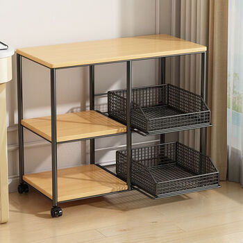 Fantasy tableside bookshelf storage rack movable tableside book storage rack trolley household children's floor-standing simple bookcase high-grade black solid wood without wheels