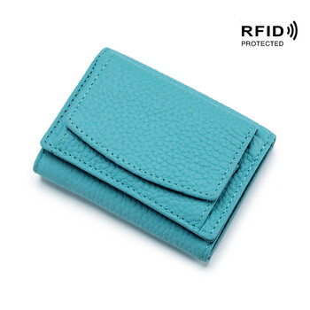 Small wallet women's japanese style cloth rfid coin bag wallet women's mini wallet short pse sky blue full first layer cowhide inside and outside