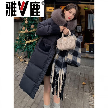 Yalu sense super good-looking down jacket for women winter 2026 new 90 white duck down mid-length thickened warm hooded jacket black black s