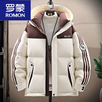 Romon jacket down jacket men's winter 2025 new three-proof outdoor work jacket men's thickened winter wear for young and middle-aged people beige graphene technology heat storage 90 white duck down m (can wear about 80~105 jin)