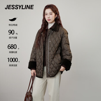 Jessy line 2025 winter new mid-length lightweight fashionable maillard down jacket women's warm jacket coffee color xs