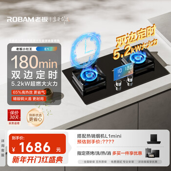 Robam bilateral timing small size jzt-23bd-e1 high power 5.2kw gas stove natural gas strong fire stove with hood l1mini