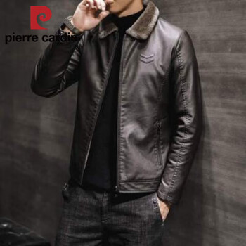 Pierre cardin lamb velvet solid color leather men's jacket men's fur integrated 2025 new velvet thickened haining leather jacket for men brown-02 2xl 140-155 catties wear