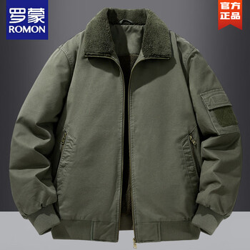 Romon air force pilot winter jacket men's velvet thickened cotton loose middle-aged dad cotton jacket fur collar army green xl