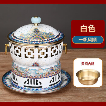 Tuojin imported quality cloisonné copper hot pot from germany, single alcohol stove, small hot pot, one person, one pot, small copper pot fire, extra thick white bottom, smooth sailing <brass liner>_free enlarged fuel tank + 1 inch