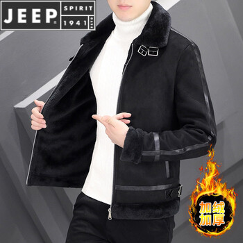 Jeep spirit men's winter clothing new 2025 thickened cotton clothes fashion fur all-in-one men's winter clothing fashion cotton 219 black 2xl