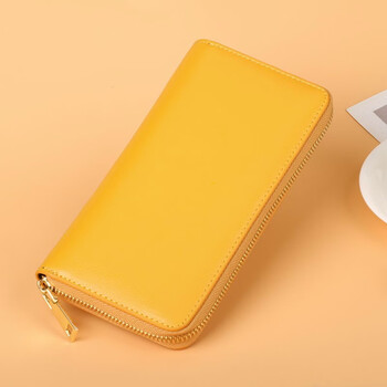 Woodpecker (tucano) 2026 new cowhide wallet women's long zipper wallet thin men's large capacity clutch soft leather yellow oil wax leather