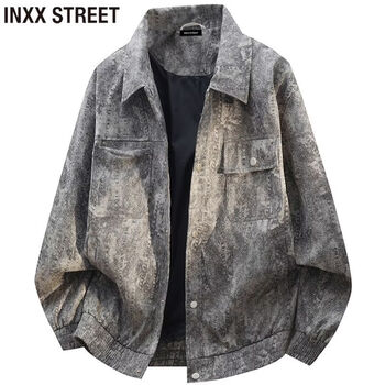 Inxx (inxx) inxx street american retro tie-dye work jacket men's spring and autumn new loose and versatile casual jacket black gray m recommended 90-110 pounds